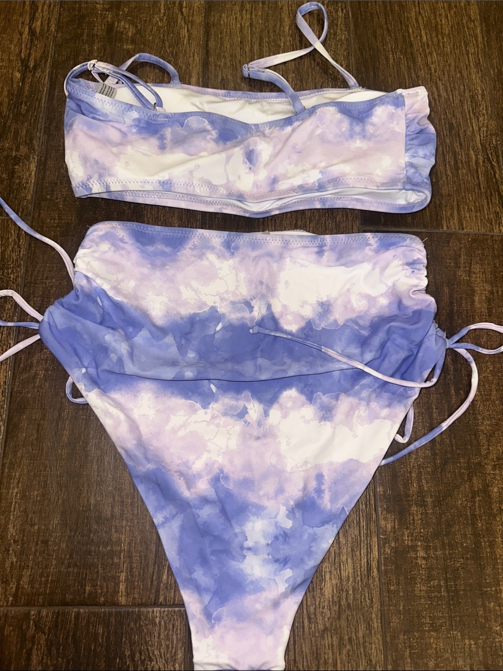Lavender Tie-Dye Bikini Set Ruched Side High Waist Size Medium - Picture 4 of 4